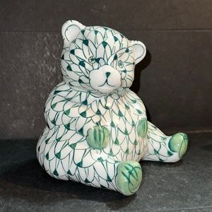 Andrea by Sadek Fishnet Hand Painted Porcelain Green and White Bear Figurines